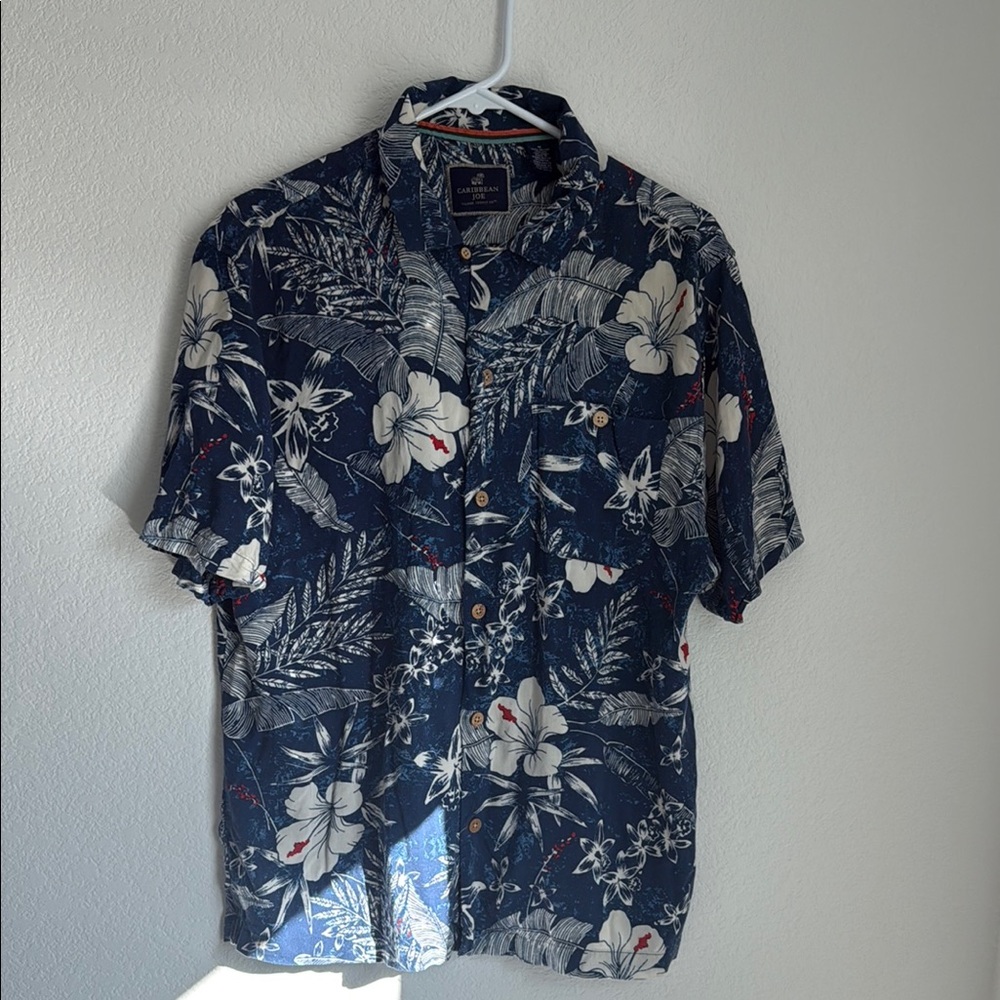 Caribbean Joe Blue and White Casual Button Down Shirt